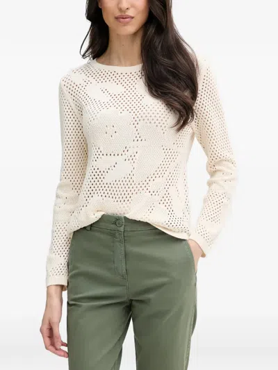 Benetton Open-knit Floral-pattern Sweater In White
