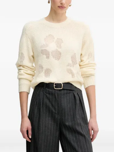 Benetton Openwork Flower Sweater In Neutral