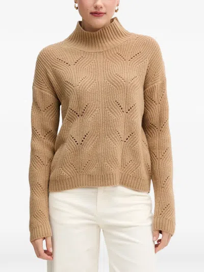 Benetton Openwork Mock-neck Sweater In Neutral