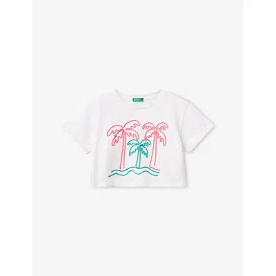 Benetton Kids' Graphic-print Boxy Cotton-jersey T-shirt 6-14 Years Optical Whit