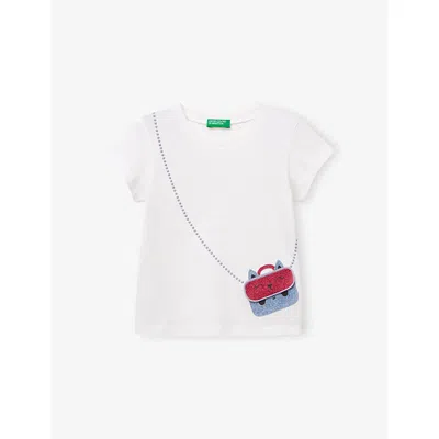 Benetton Kids' Optical White Graphic-print Round-neck Cotton-jersey T-shirt 18 Months - 6