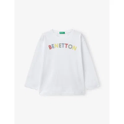 Benetton Kids' Optical White Logo-print Long-sleeve Cotton-jersey T-shirt 18 Months - 6 Year