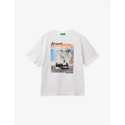 Benetton Kids' Optical White Oversized Short-sleeve Cotton-jersey T-shirt 6-14