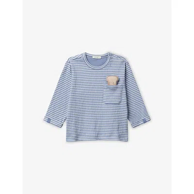Benetton Kids' Pale Blue Toast-appliqué Striped Stretch Cotton-blend T-shirt 1-18