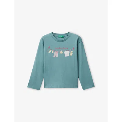 Benetton Kids' Pale Green Graphic-print Long-sleeved Cotton-jersey T-shirt 18 Months - 5