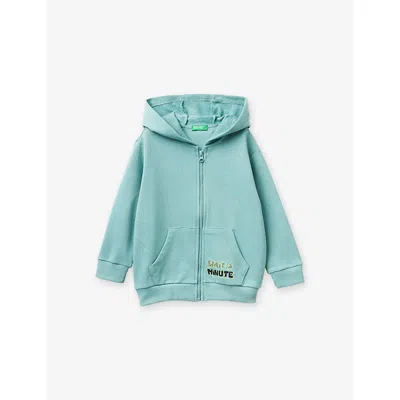 Benetton Kids' Pale Green Zipped Graphic-print Cotton Hoody 18 Months-5 Year