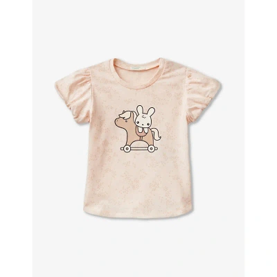 Benetton Babies'  Pale Pink Graphic-print Frill-sleeve Organic-cotton T-shirt 1-18 Months