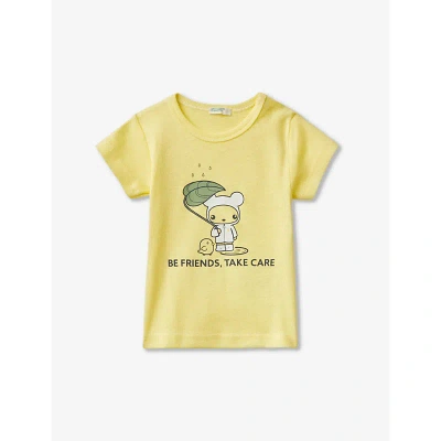 Benetton Babies'  Pale Yellow Logo-print Short-sleeve Organic-cotton T-shirt 1-18 Months