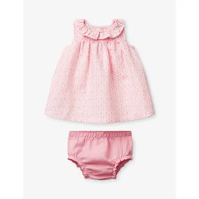 Benetton Kids' Pastel Pink Floral-print Linen-blend Dress And Bloomers 1-18
