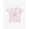 Benetton Pastel Pink Ruffle-sleeve Embroidered Cotton-jersey T-shirt 1-18