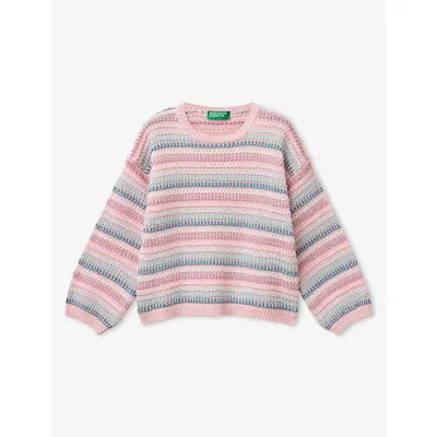 Benetton Kids' Pastel Pink Stripe-print Knitted Cotton-blend Jumper 18 Months - 6