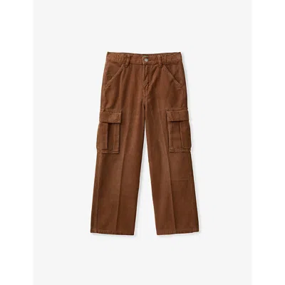 Benetton Kids' Patch-pocket Wide-leg Cotton-corduroy Trousers 6-14 Y In Coffee