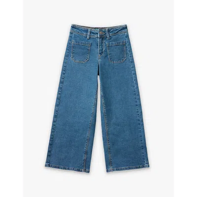 Benetton Kids' Blue Patch-pocket Wide-leg Stretch-denim Jeans 6-14 Y