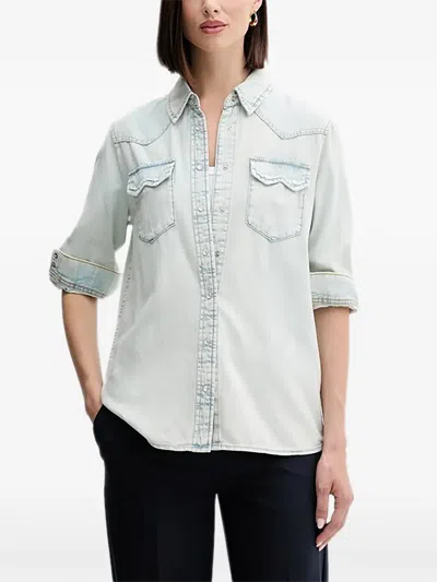 Benetton Patch-pocket Denim Shirt In Blue