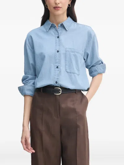 Benetton Patch-pocket Long-sleeve Shirt In Blue