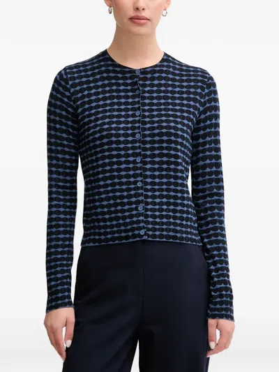 Benetton Patterned Button Cardigan In Blue