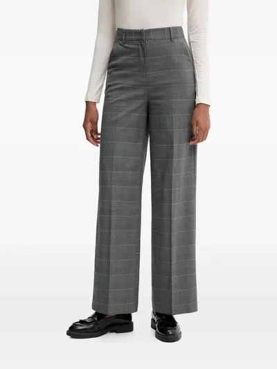 Benetton Patterned High-waisted Trousers In Gray