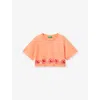 Benetton Peach Boxy Short-sleeve Logo Cotton-jersey T-shirt 6-14