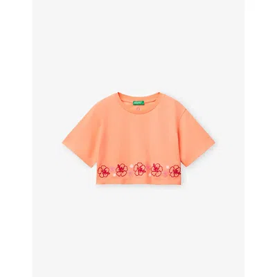 Benetton Babies' Peach Boxy Short-sleeve Logo Cotton-jersey T-shirt 6-14