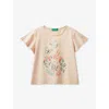 BENETTON BENETTON PEACH FLORAL PRINT AND TULLE-APPLIQUE COTTON-JERSEY T-SHIRT 18 MONTHS - 6 YEARS