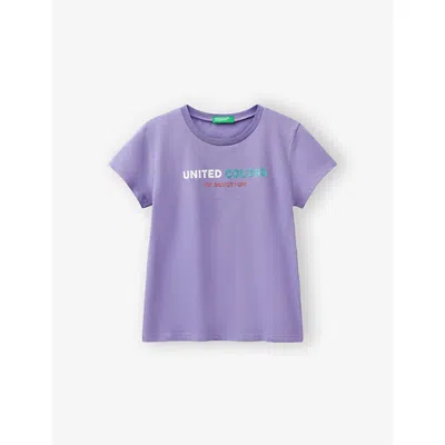 Benetton Kids' Periwinkle Glitter-logo Short-sleeve Cotton-jersey T-shirt 6