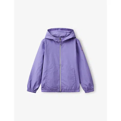 Benetton Kids' Periwinkle Logo-appliqué Hooded Shell Rain Jacket 6-14