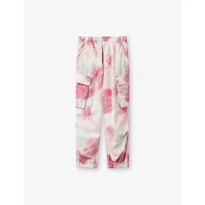 Benetton Kids' Abstract-print Cargo-pocket Cotton Trousers 6-14 Years Pink