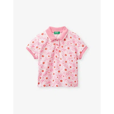 Benetton Babies' Floral-print Logo-embroidered Stretch-cotton Polo 18 Months-6 Years In Pink Daisy