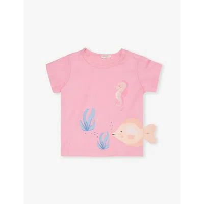 Benetton Babies'  Pink Fish Graphic-print Round-neck Cotton-jersey T-shirt 1-18 Months 12-18