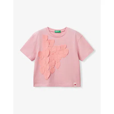 Benetton Kids' Pink Heart-appliqué Cotton T-shirt 18 Months - 6 Year