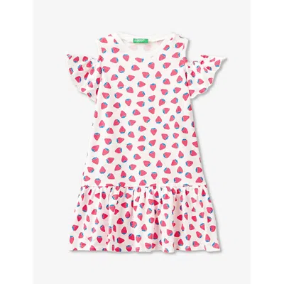 Benetton Babies'  Pink Pattern Floral-print Frill-sleeve Cotton Mini Dress 18 Months-6 Years