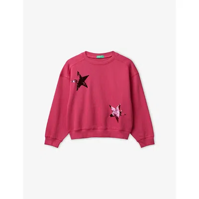 Benetton Kids' Pink Sequin-embellished Relaxed-fit Cotton Sweatshirt 6-14