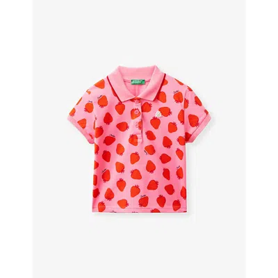 Benetton Babies' Floral-print Logo-embroidered Stretch-cotton Polo 18 Months-6 Years In Pink Strawberry