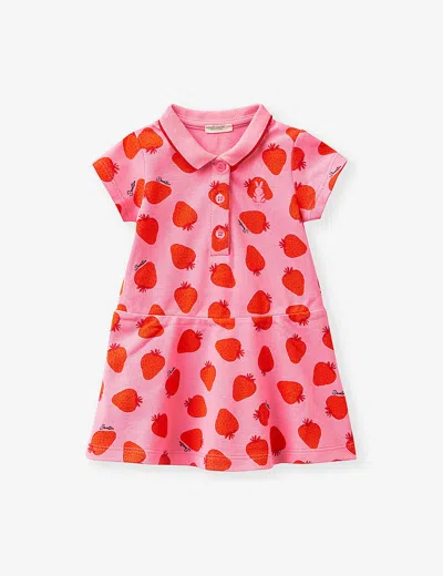 Benetton Babies'  Pink Strawberry Strawberry-print Logo-embroidered Stretch-cotton Dress 1-18 Months