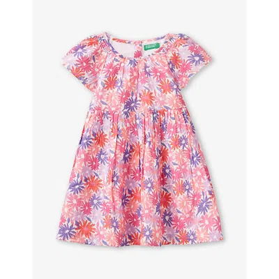 Benetton Babies' Floral-print Crinkled Woven Dress 18 Months - 6 Years In Pink/lilac Patt