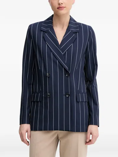 Benetton Pinstripe Double-breasted Blazer In Blue