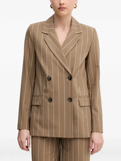 Benetton Pinstripe Double-breasted Blazer In Brown