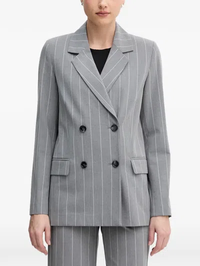 Benetton Pinstripe Double-breasted Blazer In Gray