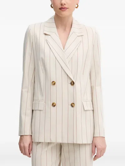 Benetton Pinstripe Double-breasted Blazer In Orange