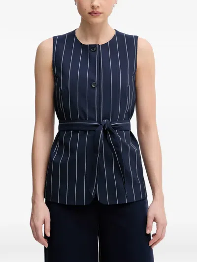 Benetton Pinstriped Belted Top In Blue