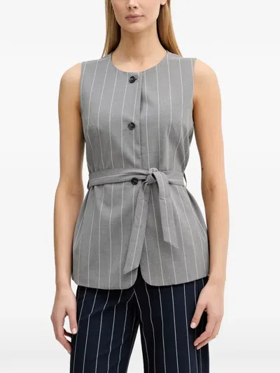 Benetton Pinstripe-pattern Belted Waistcoat In Blue