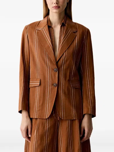 Benetton Pinstripe-pattern Notched-lapel Blazer In Brown