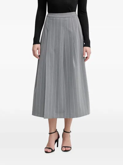 Benetton Pinstripe-pattern Pleated Midi Skirt In Gray