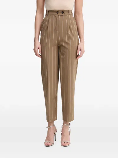 Benetton Pinstripe-pattern Pleated-design Trousers In Brown