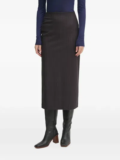 Benetton Pinstripe-pattern Slit Midi Skirt In Black