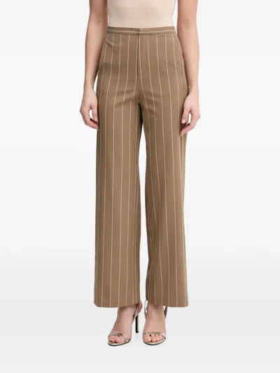 Benetton Pinstripe-pattern Wide-leg Trousers In Brown