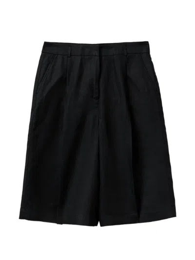 Benetton Pleat-detail Linen Shorts In Black