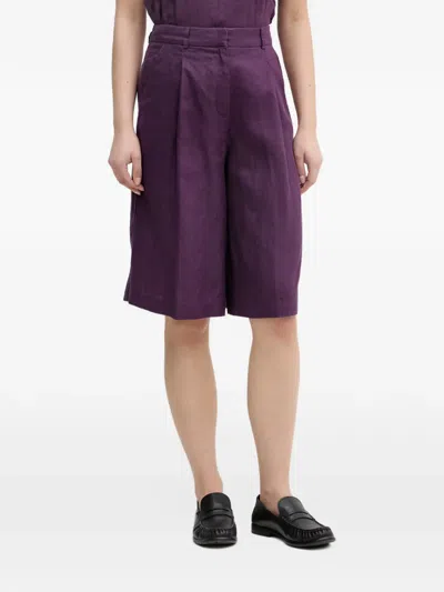 Benetton Pleated Linen Shorts In Purple
