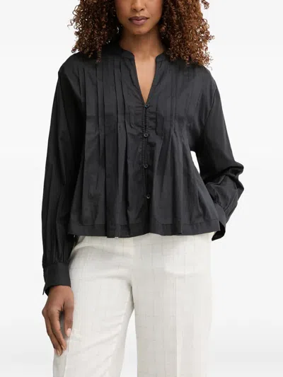Benetton Pleated Long-sleeve Blouse In Black