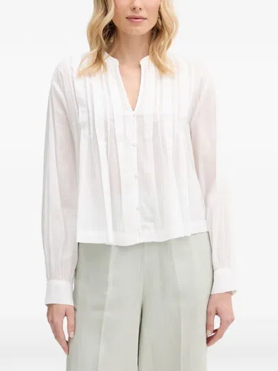 Benetton Pleated Long-sleeve Blouse In White